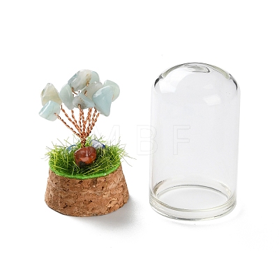 Natural Flower Amazonite Chips Money Tree in Dome Glass Bell Jars with Wood Base Display Decorations DJEW-K030-02E-1