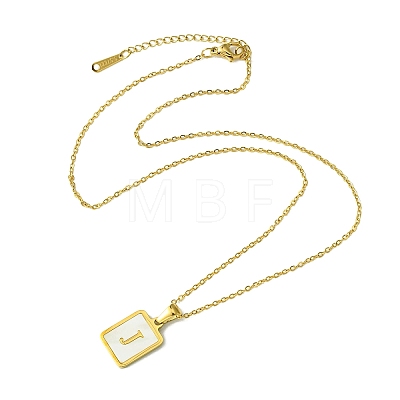 Ion Plating(IP) Rectangle with Initial Letter 304 Stainless Steel Pendant Necklace NJEW-R265-04G-J-1