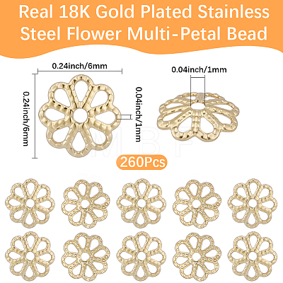 260Pcs 316 Stainless Steel Bead Caps STAS-BBC0010-96-1