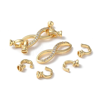 Rack Plating Brass Pave Clear Cubic Zirconia Fold Over Clasps KK-M264-15G-1