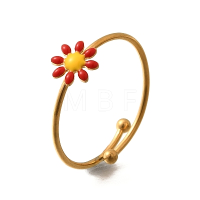 Daisy 304 Stainless Steel Enamel Open Cuff Rings for Women RJEW-M061-01G-02-1