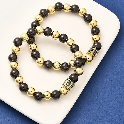 Brass Micro Pave Cubic Zirconia Beads Stretch Bracelets for Women Men BJEW-H201-01F-BG-1