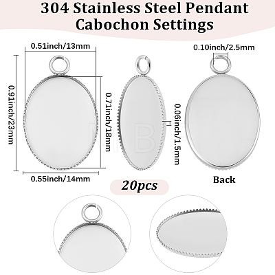 20Pcs 304 Stainless Steel Pendant Cabochon Settings STAS-BBC0010-66-1