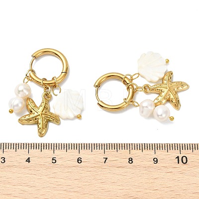 Natural White Shell and 304 Stainless Steel Dangle Earrings EJEW-JE07111-1