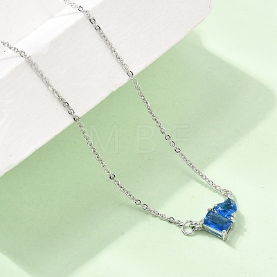 Brass Pave Cubic Zirconia Rectangle and Heart Pendant Cable Chain Necklaces KK-CBAB173-04P-08-1