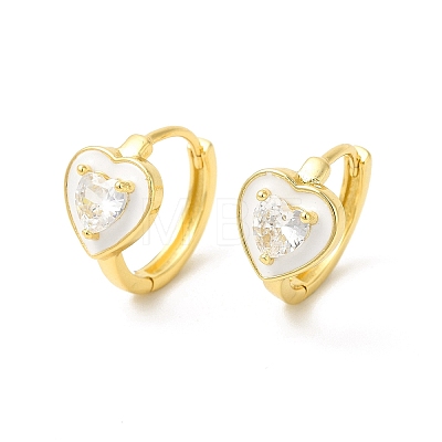 Enamel Heart Hoop Earrings with Clear Cubic Zirconia EJEW-E270-03G-1
