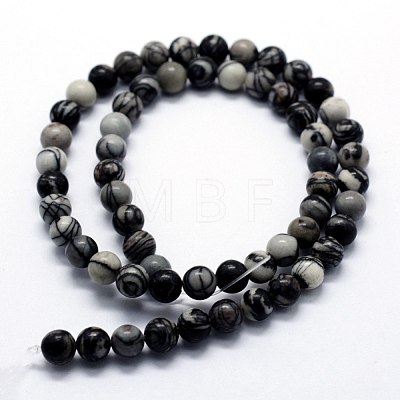 Natural Black Silk Stone/Netstone Beads Strands G-I199-11-6mm-1