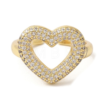 Heart Brass Micro Pave Clear Cubic Zirconia Open Cuff Rings RJEW-U008-23G-1