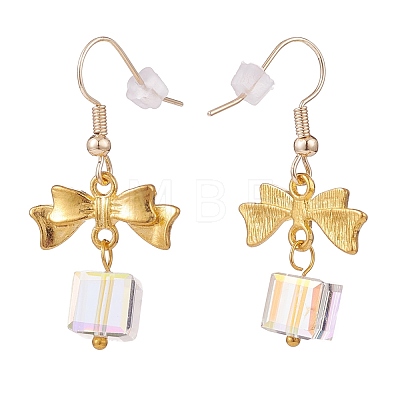 Alloy Bowknot with Clear Glass Cube Dangle Earrings EJEW-JE04958-1