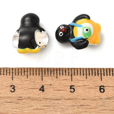 Cartoon Penguin Alloy Enamel European Beads FIND-U008-03G-A-1