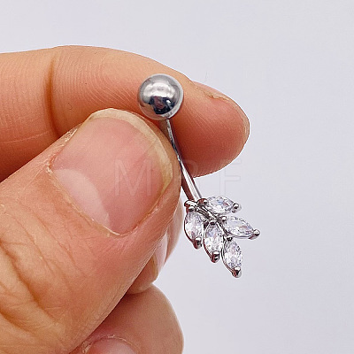 304 Stainless Steel Micro Pave Cubic Zirconia Belly Rings WGADED5-18-1