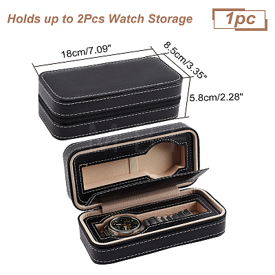 Rectangle 2 Slot PU Leather Watch Storage Zipper Boxes CON-WH0094-08A-1