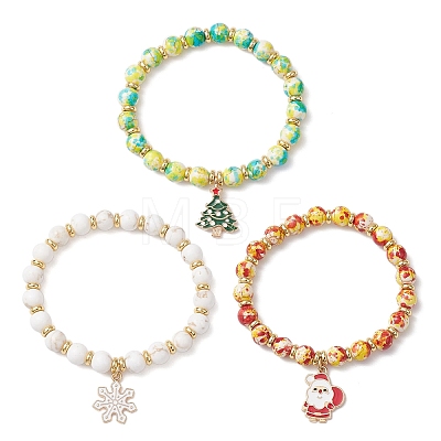 3Pcs Christmas Alloy Enamel Charm Bracelets BJEW-JB12407-1
