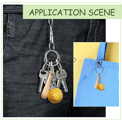 12Pcs Mini Baseball PU Leather Pendant Keychain with Wood Baseball Bat DIY-SP0001-51B-1