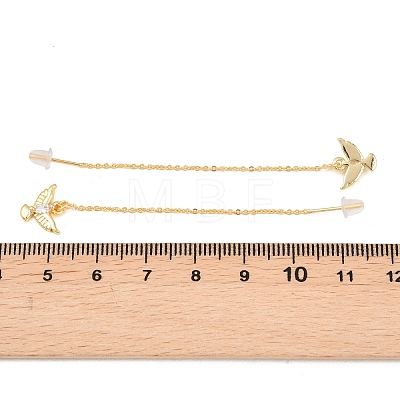 Bird Brass Micro Pave Clear Cubic Zirconia Ear Thread EJEW-H182-11G-1