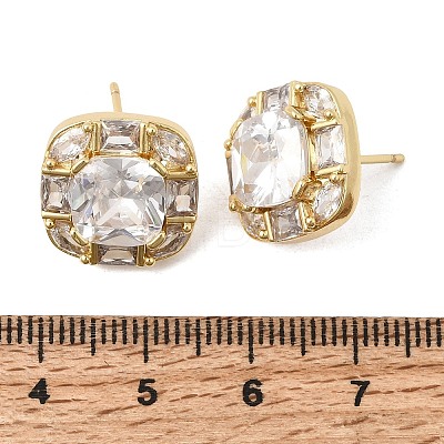 Brass Pave Clear Cubic Zirconia & Glass Stud Earrings EJEW-G471-03G-01-1