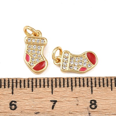 Christmas Brass Micro Pave Cubic Zirconia Enamel Charms KK-L255-19G-04-1