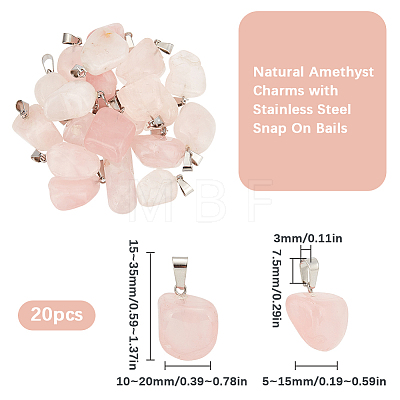 20Pcs Natural Rose Quartz Pendants G-BBC0001-50D-1
