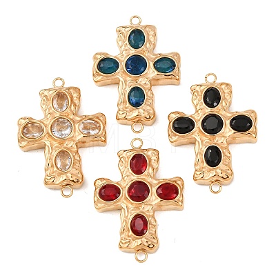 304 Stainless Steel Pave Cubic Zirconia Connector Charms STAS-P421-03G-1