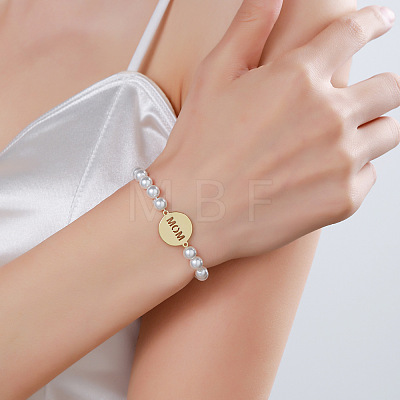 Mother's Day Flat Round with Word Mama Brass Link Bracelets FS-WG7D6C4-01-1
