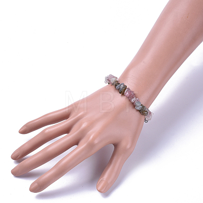 Natural Labradorite & Strawberry Quartz Chip Stretch Bracelets BJEW-JB04490-01-1