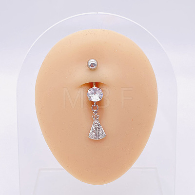 304 Stainless Steel Micro Pave Cubic Zirconia Belly Rings WGADED5-34-1