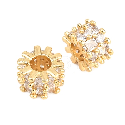 Brass Micro Pave Clear Cubic Zirconia European Beads KK-B186-18G-1