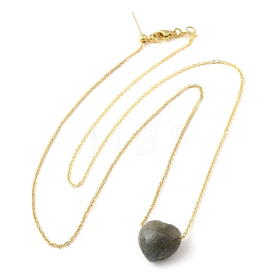 Natural Labradorite Heart Pendant Necklace with Golden Alloy Cable Chains NJEW-G116-01G-1