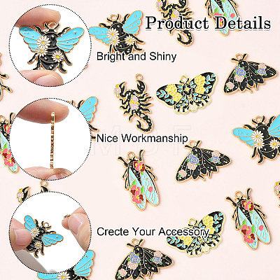 20Pcs 5 Styles Insect Series Alloy Enamel Pendants ENAM-CJ0005-40-1