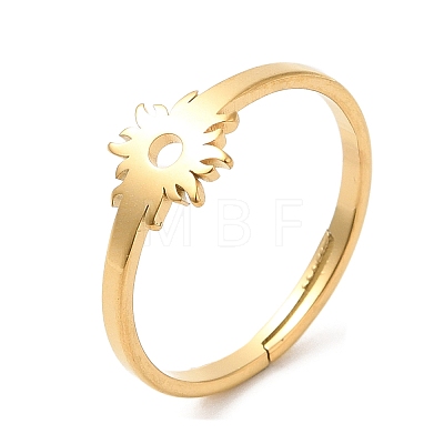 Ion Plating(IP) 304 Stainless Steel Flower Adjustable Ring for Women RJEW-M149-03G-1