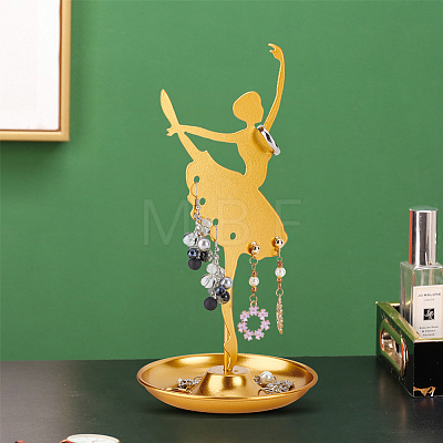 Dancer Iron Earring Display Stands with Round Tray EDIS-WH0016-019A-1