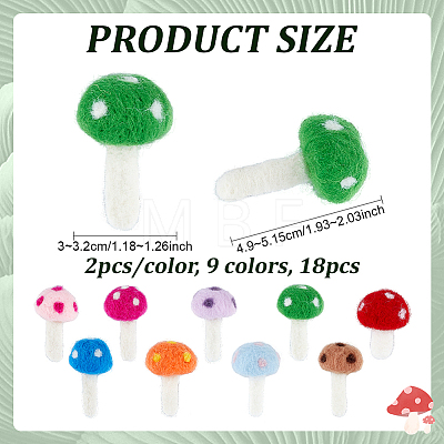 18Pcs 9 Colors Mushroom Handmade Wool Felt Ornament Accessories DIY-PH0036-27-1