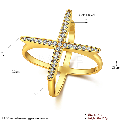 Brass Micro Pave Cubic Zirconia Criss Cross rings RJEW-BB39449-G-9-1