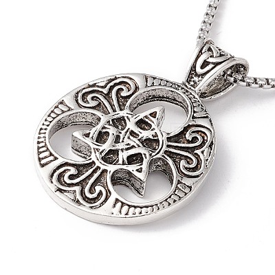 Alloy Trinity Knot Pendant Necklace with 201 Stainless Steel Box Chains NJEW-E016-05AS-1