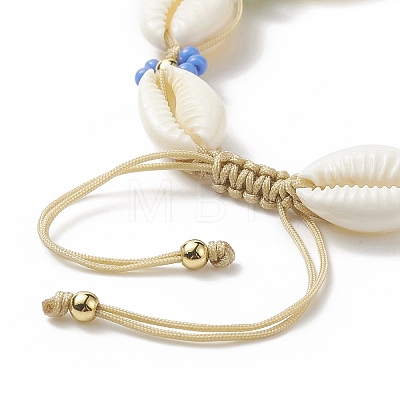 Natural Cowrie Shell & Glass Seed Flower Braided Bead Bracelets for Women BJEW-TA00206-1