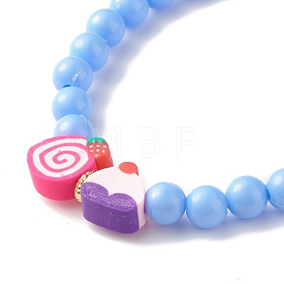 Candy Color Plastic Round Beaded Stretch Bracelet with Food Shape Polymer Clay for Kid BJEW-JB07582-1