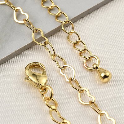 Brass Heart Link Bracelets for Women BJEW-G735-07G-01-1