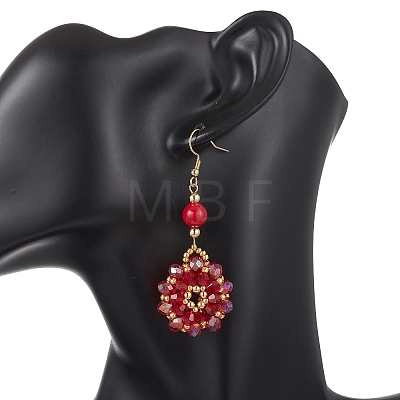 Flower Glass Seed Beads Dangle Earrings EJEW-MZ00697-1