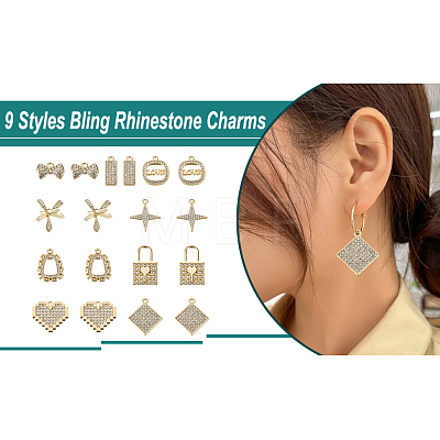 Spritewelry 18Pcs 9 Style Alloy Crystal Rhinestone Pendants FIND-SW0001-30-1