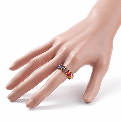 Glass Braided Bead Finger Ring for Women RJEW-JR00467-04-1