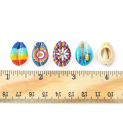 40Pcs 5 Styles Printed Natural Cowrie Shell Beads SHEL-FS0001-05-1