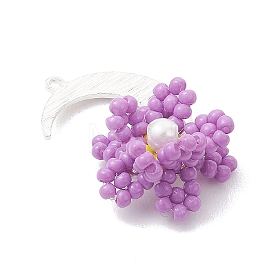 Glass Seed Beaded Moon & Flower Pendants PALLOY-MZ01185-01-1