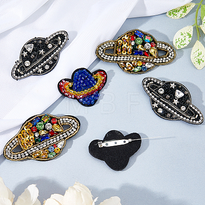 6Pcs 3 Styles Glass Rhinestone & Wool Planet Brooches JEWB-FH00040-1