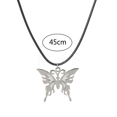 Glow in the Dark Luminous Stainless Steel Butterfly Pendant Necklaces PW-WG86035-01-1