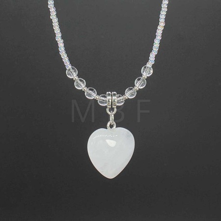 Natural Gemstone Heart Pendant Colorful Glass Seed Beads Beaded Necklaces for Women VA8487-3-1