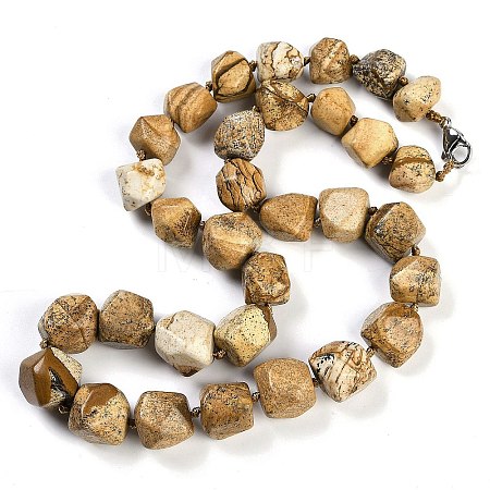 Natural Picture Jasper Nuggets Beaded Necklaces for Women Men NJEW-K388-01F-1