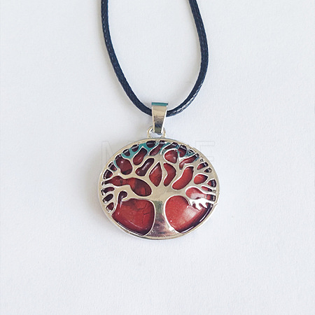 Alloy Pave Natural Red Jasper Tree of Life Pendant Necklaces KW6501-5-1