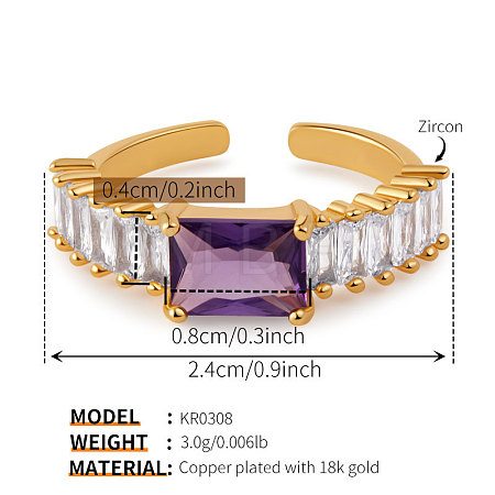 Brass with Cubic Zirconia Cuff Open Rings for Women FS-WG973E1-01-1