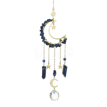 Moon & Star Brass Hanging Ornaments HJEW-TA00095-04-1