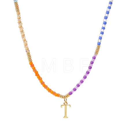 Rainbow Gradient Glass Seed Beaded Necklaces AF2375-20-1